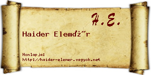 Haider Elemér névjegykártya
